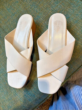 Charlotte Stone Cross Strap Heeled Mules in White US 12